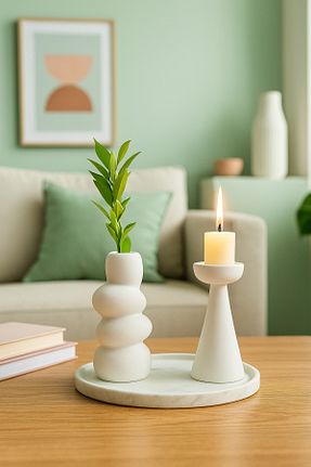 شمعدان و شمع گیر سفید Taş Tozu Lapida Home Decor - کد 931506172