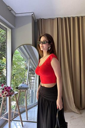 بلوز قرمز زنانه ساده lizge giyim - کد 929497574