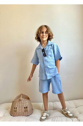 ست بالاتنه و پائین تنه آبی بچه گانه بافتنی YİGİT BUTİK - کد 935581203