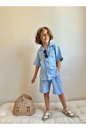 ست بالاتنه و پائین تنه آبی بچه گانه بافتنی YİGİT BUTİK - کد 935581203
