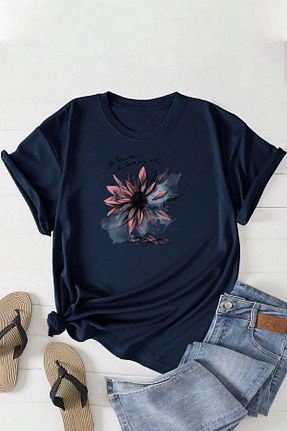 تیشرت سرمه ای زنانه Boyfriend memowear - کد 934615746