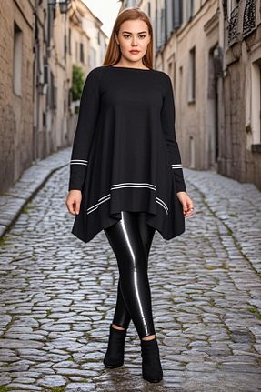 تونیک سایز بزرگ مشکی زنانه بافتنی Şans - کد 50978410