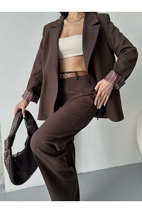 ست بالاتنه و پائین تنه قهوه ای زنانه بافتنی MYGİYİMİSTANBUL - کد 934638644