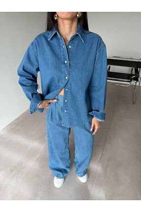 ست بالاتنه و پائین تنه آبی زنانه بافت Bade Butik - کد 934635686