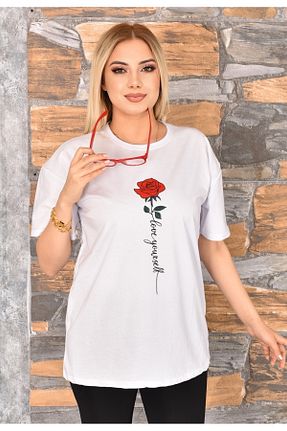 تیشرت سفید زنانه اورسایز GEZEGENX - کد 934635681