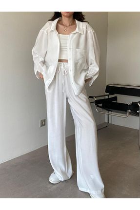 ست بالاتنه و پائین تنه سفید زنانه بافت Bade Butik - کد 934635915