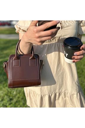 کیف دوشی قهوه ای زنانه چرم مصنوعی SİNİSA BAG - کد 929719354
