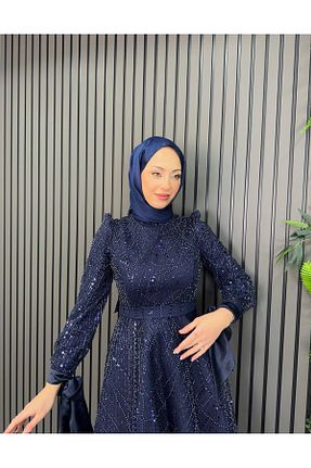 لباس مجلسی حجاب سرمه ای زنانه یقه ایستاده Modarana - کد 934796292