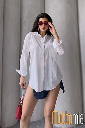 پیراهن سفید زنانه اورسایز mottomia - کد 934828235