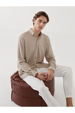 پیراهن بژ مردانه یقه پیراهنی LC Waikiki - کد 941028947