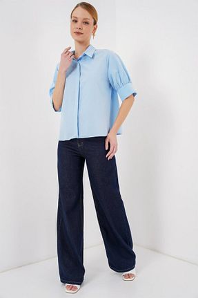 پیراهن آبی زنانه یقه پیراهنی Eserden - کد 936089027