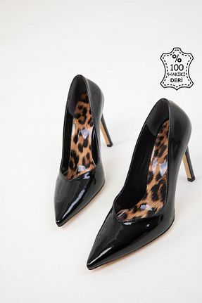 کفش پاشنه بلند کلاسیک مشکی زنانه چرم خالص SOHO - کد 889696536