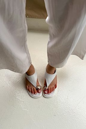 صندل سفید زنانه پاشنه تخت SHOEBELLAS - کد 932903418