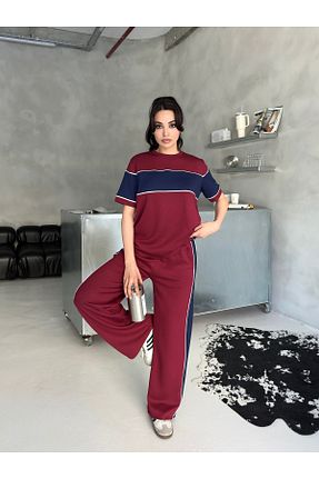 ست بالاتنه و پائین تنه زرشکی زنانه بافتنی badibadii - کد 932901235