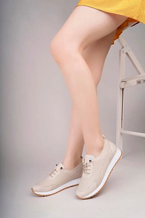 کفش اسنیکر بژ زنانه چرم مصنوعی Zerenyus - کد 927320650