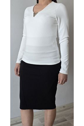 بلوز سفید زنانه ساده Butik - کد 933370097