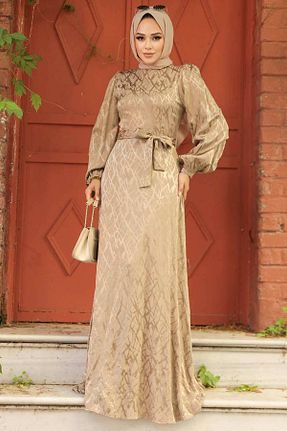 لباس مجلسی حجاب قهوه ای زنانه یقه ایستاده Neva Style - کد 830261702