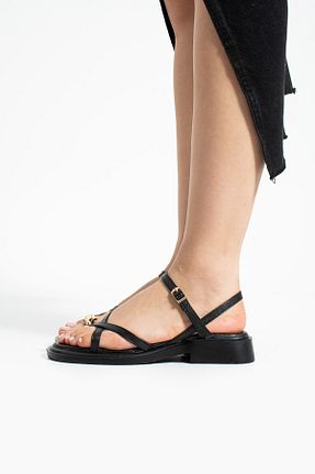 صندل مشکی زنانه پاشنه تخت Gökçe Shoes - کد 932924173