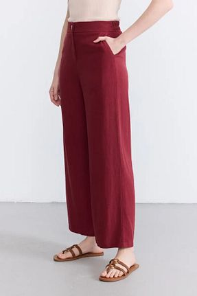 شلوار زرشکی زنانه کتان Gusto - کد 927249407