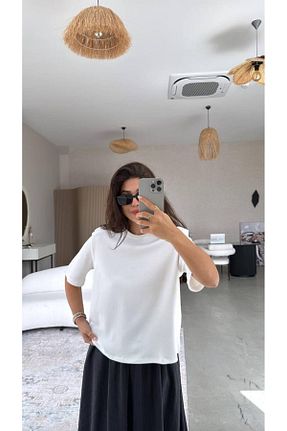 تیشرت سفید زنانه گشاد SAY BUTİK - کد 932940335