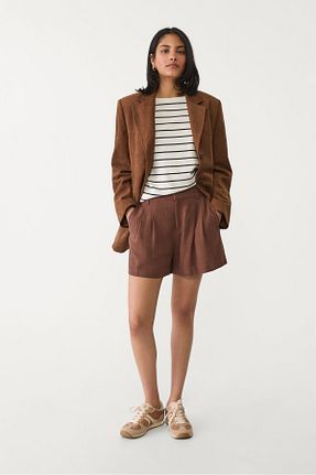شلوارک و برمودا قهوه ای زنانه فاق بلند Stradivarius - کد 932704686