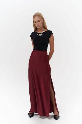 دامن زرشکی زنانه ساتن MC MAİ COLLECTİON - کد 863922527
