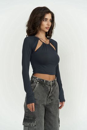 بلوز طوسی زنانه ساده MAİ COLLECTİON - کد 818118520