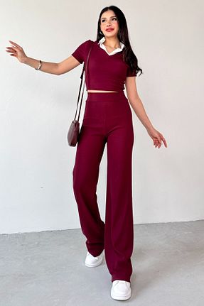 ست بالاتنه و پائین تنه زرشکی زنانه پلی استر Cappmoda - کد 929190809