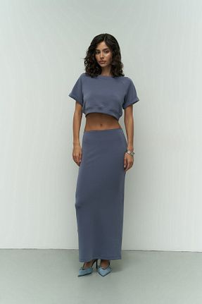 ست بالاتنه و پائین تنه سرمه ای زنانه بافتنی MAİ COLLECTİON - کد 818178678