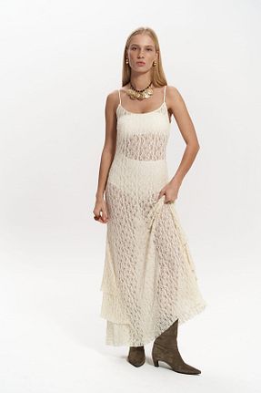 لباس بژ زنانه دانتل MAİ COLLECTİON - کد 886580158