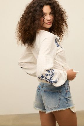 شلوارک و برمودا آبی زنانه فاق بلند Stradivarius - کد 930385114