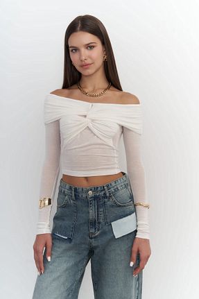بلوز سفید زنانه ساده MAİ COLLECTİON - کد 824694474