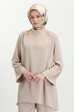 ست بالاتنه و پائین تنه حجاب بژ اورسایز Setrms - کد 932987804