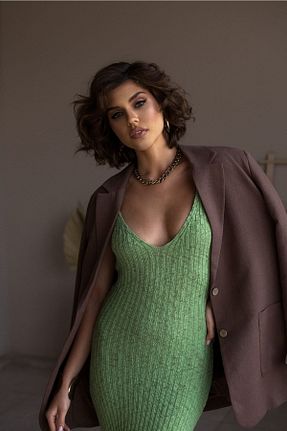 لباس سبز زنانه تریکو BOHEMAİ - کد 727960807