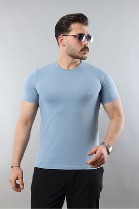 تیشرت آبی مردانه یقه دوچرخه STOCX - کد 933065698