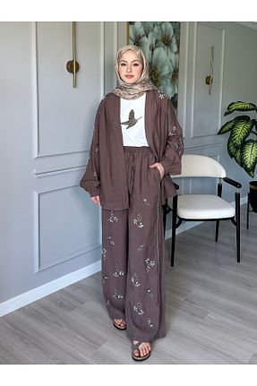 ست بالاتنه و پائین تنه قهوه ای زنانه بافتنی Misipek Şal & Eşarp - کد 933069919