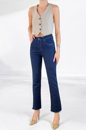 شلوار جین سرمه ای زنانه پاچه اسپانیولی LACARINO - کد 933060739