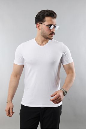 تیشرت سفید مردانه یقه هفت STOCX - کد 933072489
