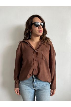 پیراهن قهوه ای زنانه اورسایز Gizybutik - کد 933091459