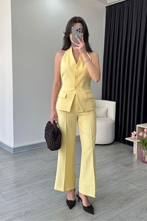 ست بالاتنه و پائین تنه زرد زنانه بافتنی ECEMİ - کد 933141625