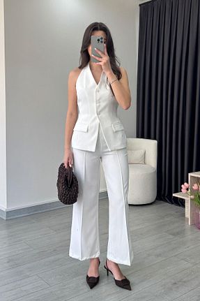 ست بالاتنه و پائین تنه سفید زنانه بافتنی ECEMİ - کد 933141644