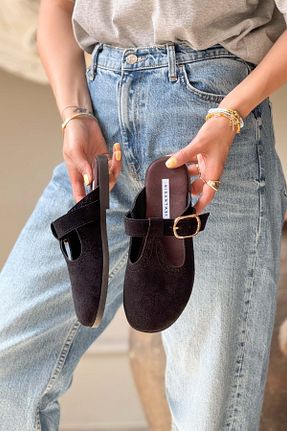 دمپائی مشکی زنانه چرم خالص NİŞANTAŞI SHOES - کد 932994401