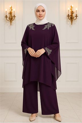 ست بالاتنه و پائین تنه حجاب بنفش زنانه رگولار TRENDTESETTÜR - کد 933169114