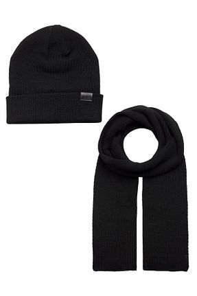 ست شال گردن و کلاه پشمی مشکی مردانه اکریلیک Jack & Jones - کد 761173661