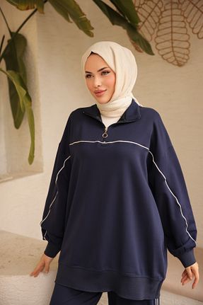 ست بالاتنه و پائین تنه حجاب سرمه ای زنانه اورسایز Wovi Moda - کد 894696697