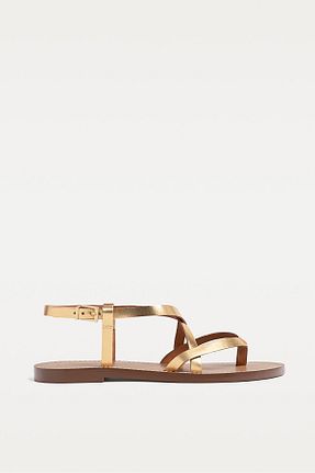 صندل طلائی زنانه پاشنه تخت Stradivarius - کد 933212724