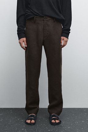 شلوار قهوه ای مردانه کتان Massimo Dutti - کد 933231851