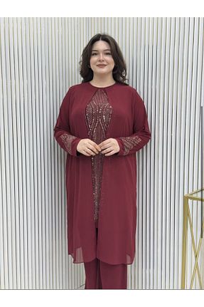 ست بالاتنه و پائین تنه سایز بزرگ زرشکی زنانه فاق نرمال GK - کد 934088987