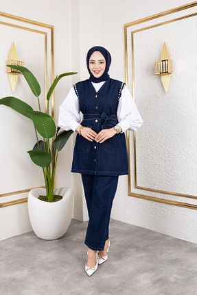 ست بالاتنه و پائین تنه حجاب سرمه ای زنانه رگولار HARMAN BUTİK - کد 925826579
