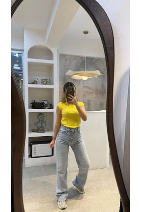 شلوار جین آبی زنانه پاچه گشاد SEVİNÇ GÜNGÖR - کد 933330206